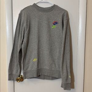 Nike Gray Crewneck Sweatshirt with Multicolor Logos